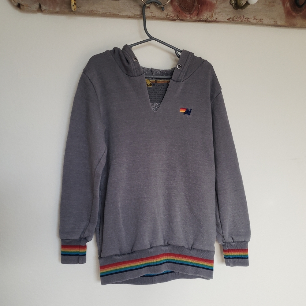 Aviator Nation Gray Hoodie with Rainbow Trim